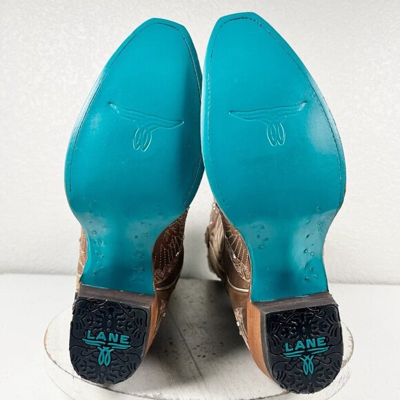 Lane CALYPSO Womens Cowboy Boots 8.5 Brown Western Cowgirl Mid Calf Tall Bling - Picture 8 of 11